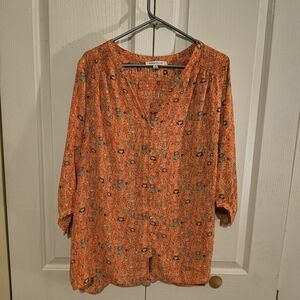 Rose & Olive Vibrant Orange Floral Blouse